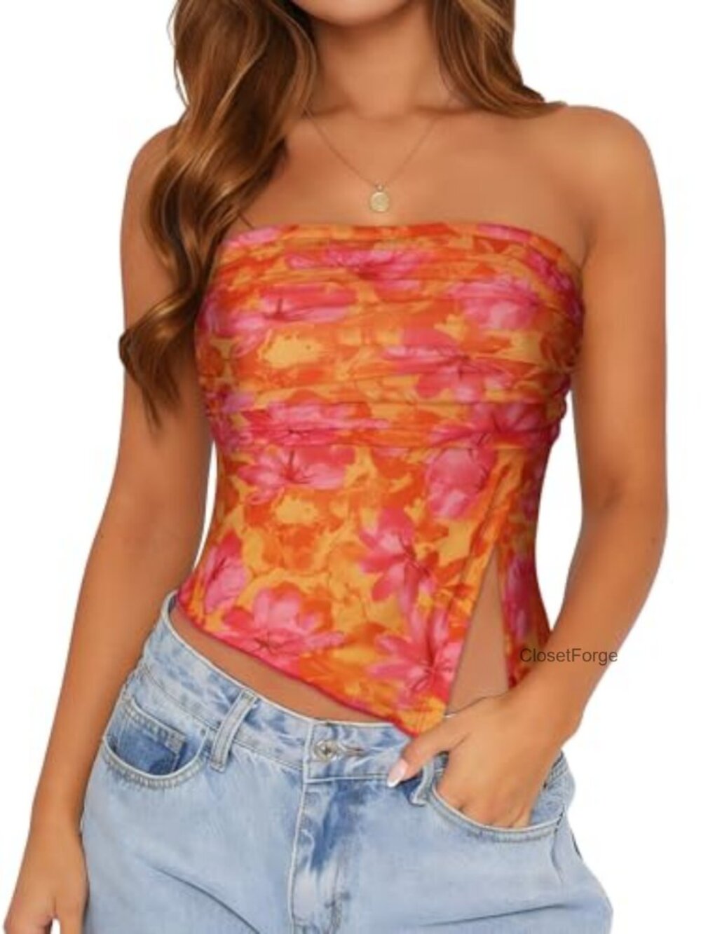 Womens Tube Top Strapless Mesh Asymmetrical Hem Crop Top Summer Bandeau